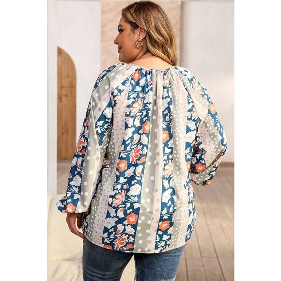 Andrée by Unit Plus Size Irene Floral Print Tie Neck Top 3X - Picture 2 of 7